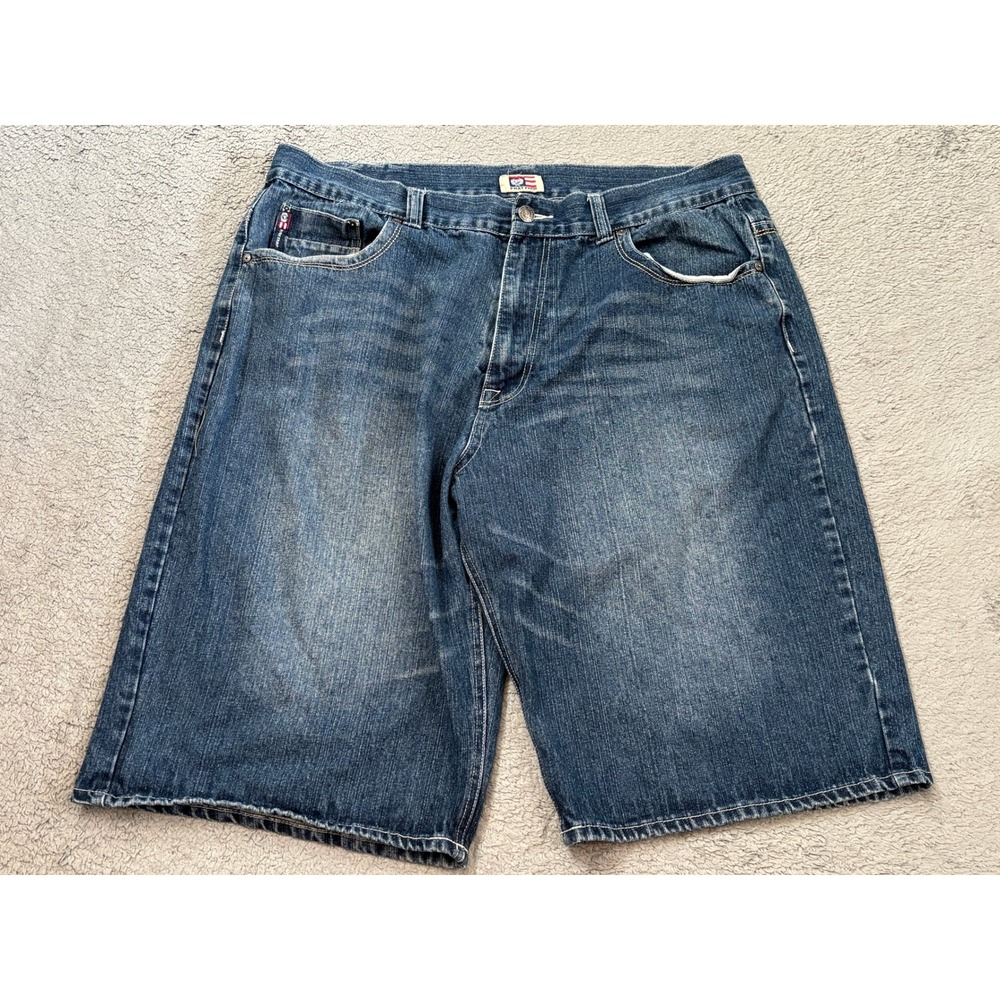 Phat Farm Mens Baggy Denim Shorts Blue Embroidered Y2K Streetwear Size 42